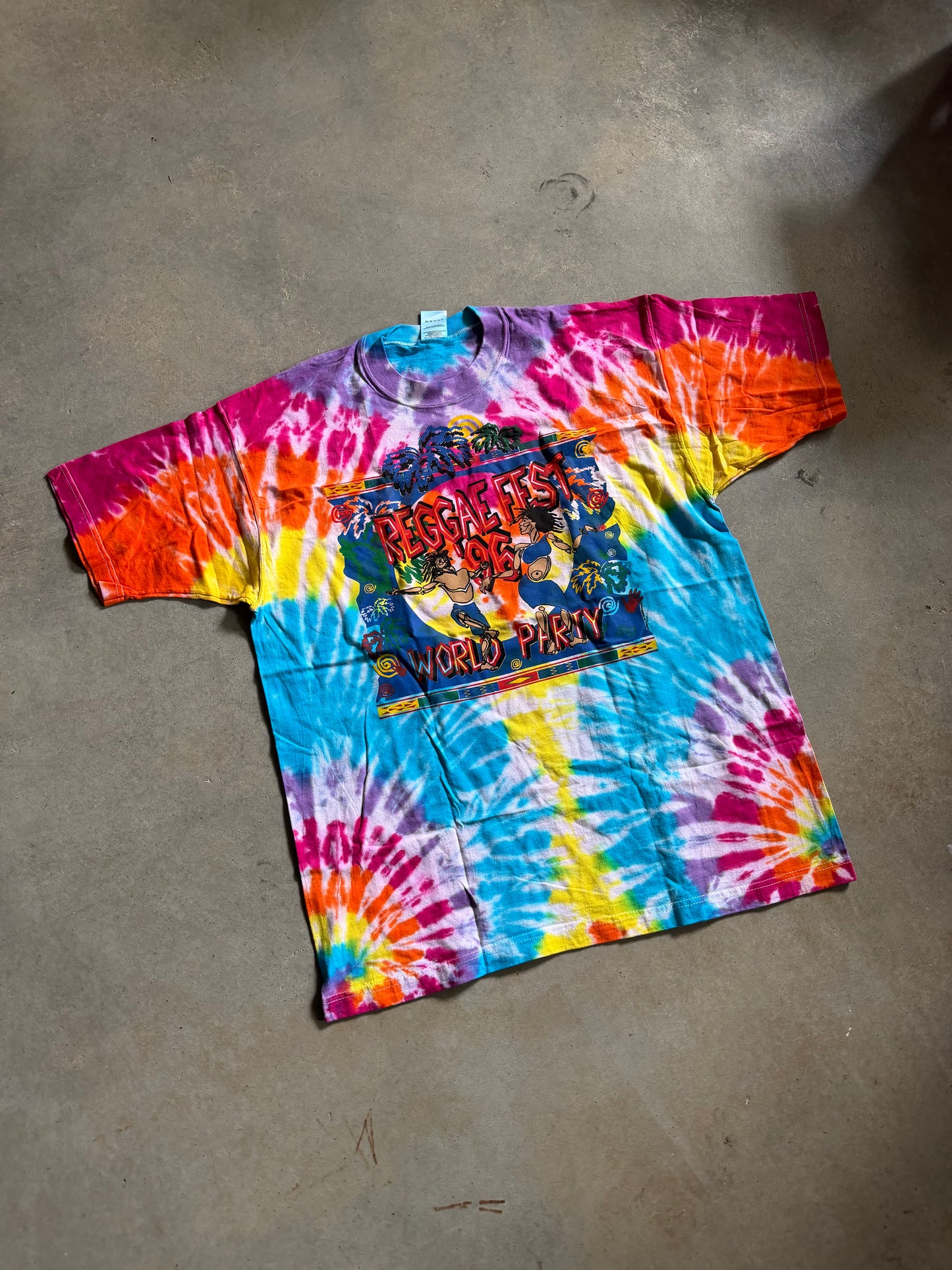 VTG 1996 Reggae Fest World Party Festival Tye Dye Tee Sz XL