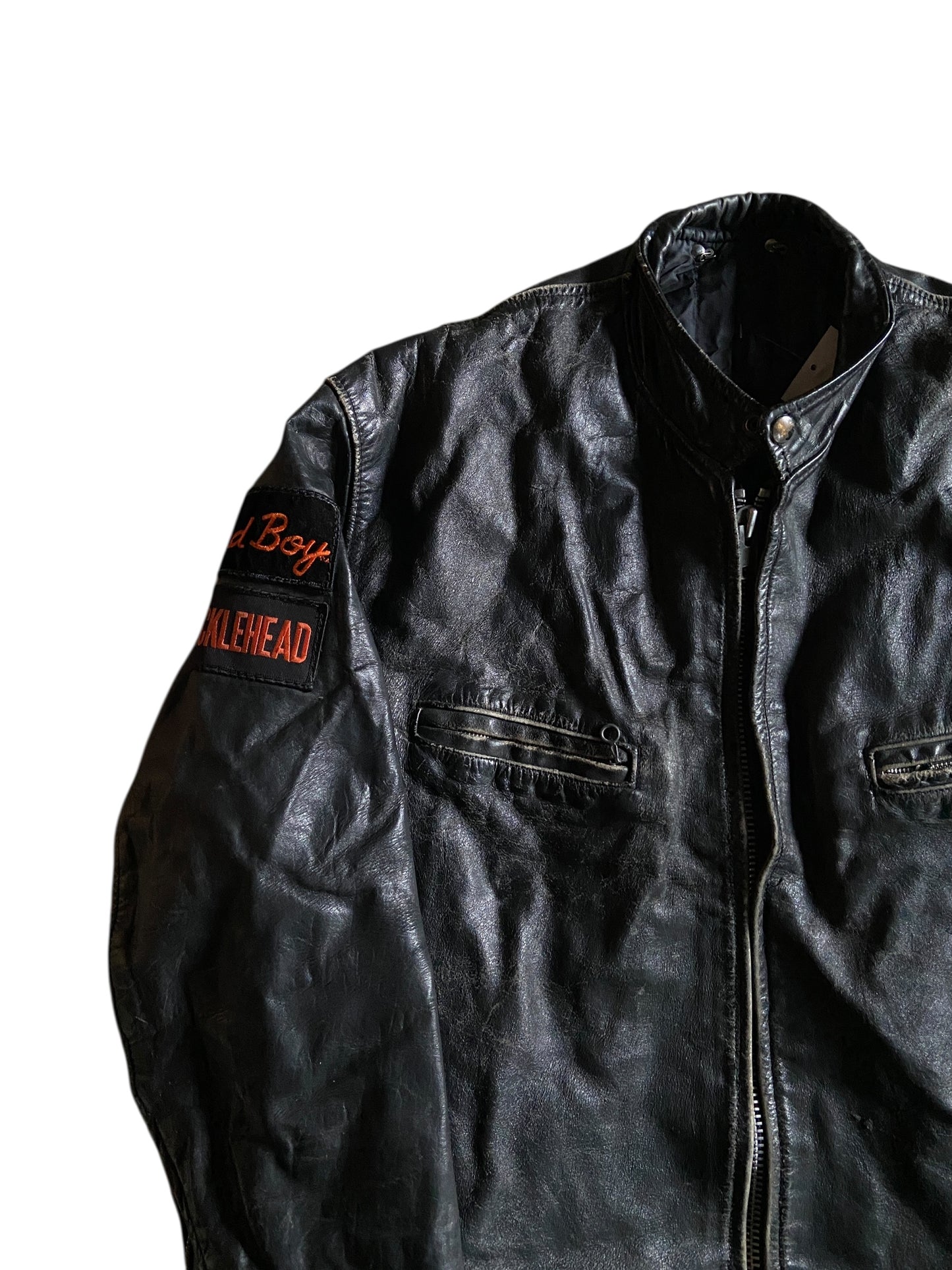 VTG Distressed Bad Boy Leather Motorcycle Jacket Sz L