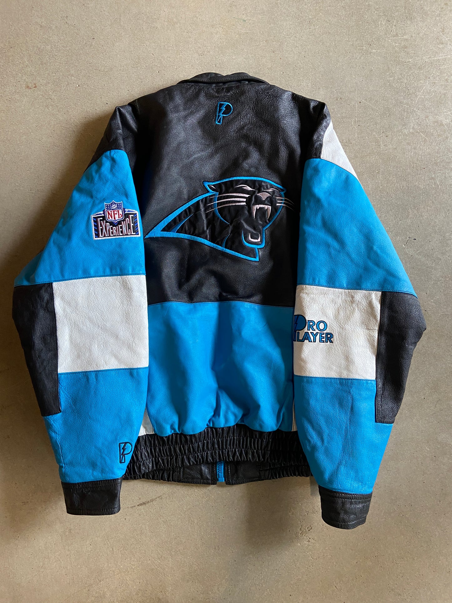 Vintage 1994 Pro Player NFL Panthers Leather Zip Jacket Size XL