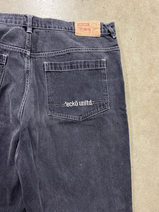 Y2K Ecko Unltd Washed Black Straight Leg Jeans Sz 40x32