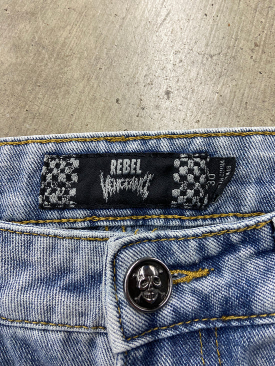 Y2K Rebel Vengeance Distressed Stacked Jeans Sz 32x32