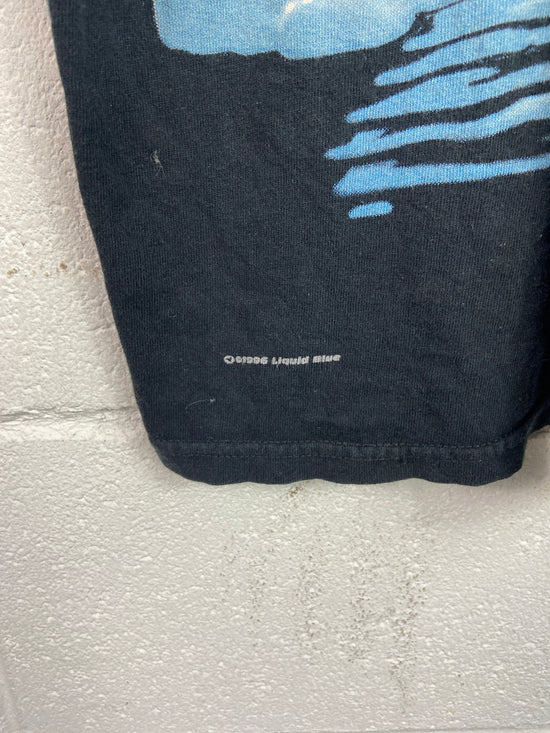 Y2K Liquid Blue Wolf All Over Print Tee Sz XL
