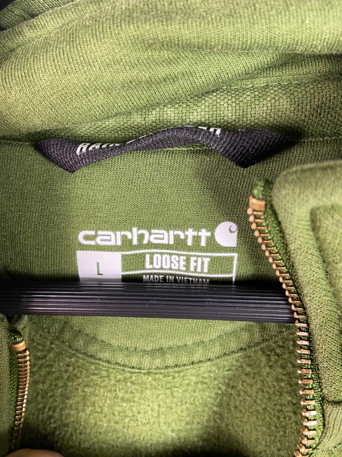 Carhartt Olive Green Quarter Zip Hooded Sweatshirt Sz L