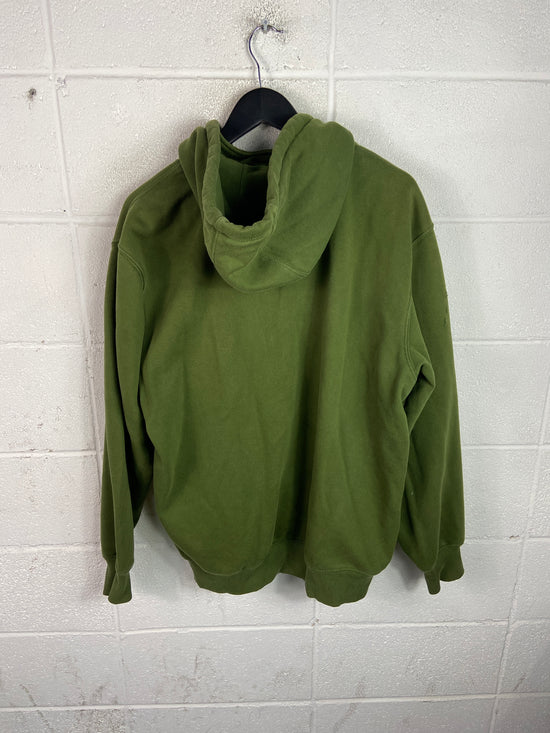 Carhartt Olive Green Quarter Zip Hooded Sweatshirt Sz L