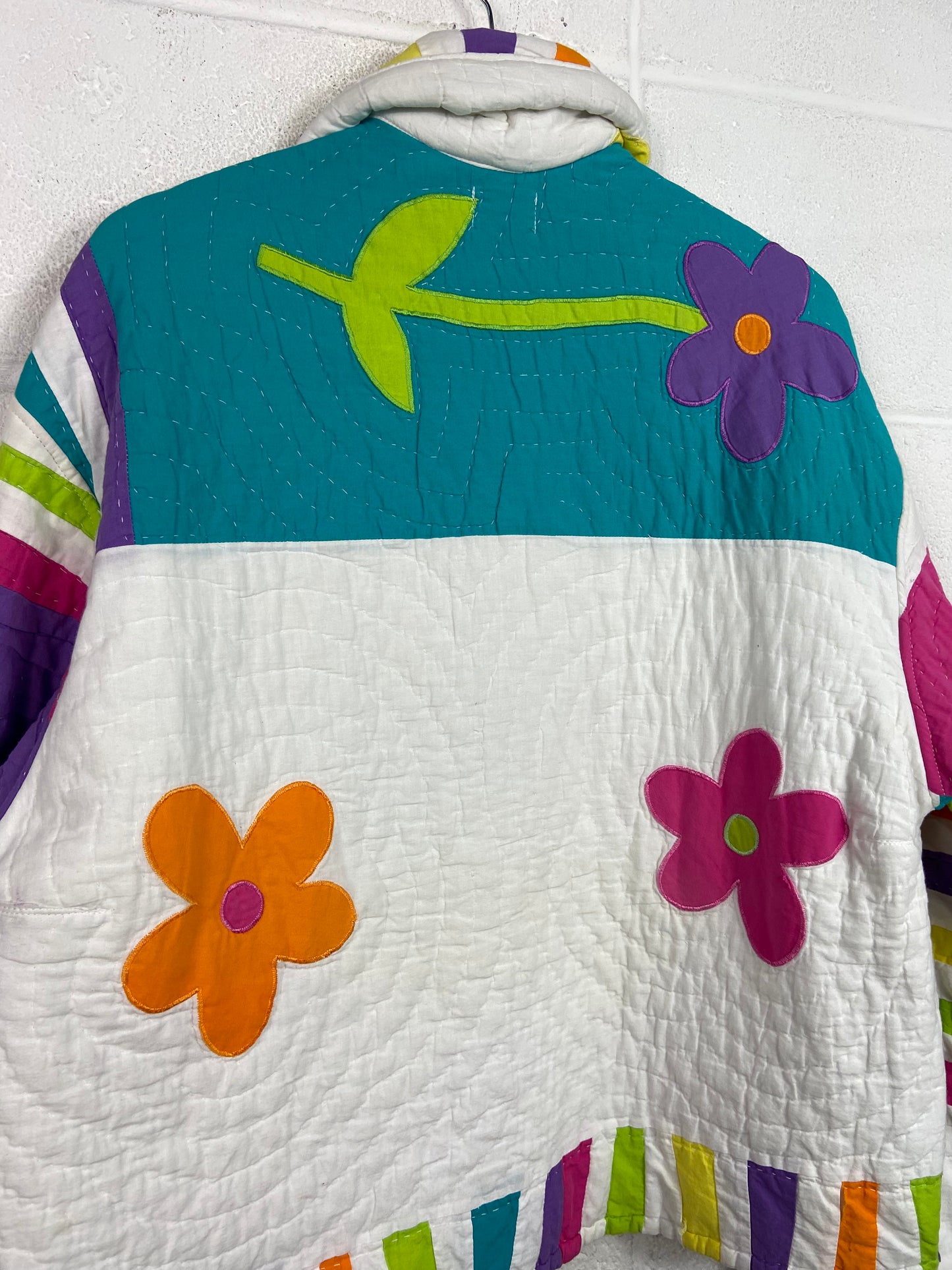 Denim Donna Reworked Flower Quilt Jacket Sz L