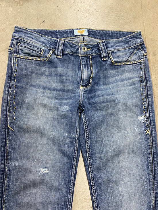 Y2K Antic Blue Denim Bootcut Affliction Jeans Sz 32x32