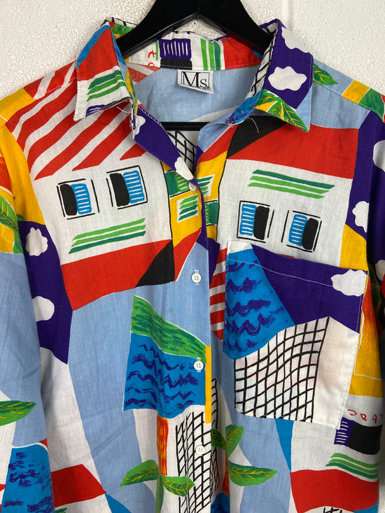 VTG MS Sport Abstract S/S Button Up Shirt Sz XL