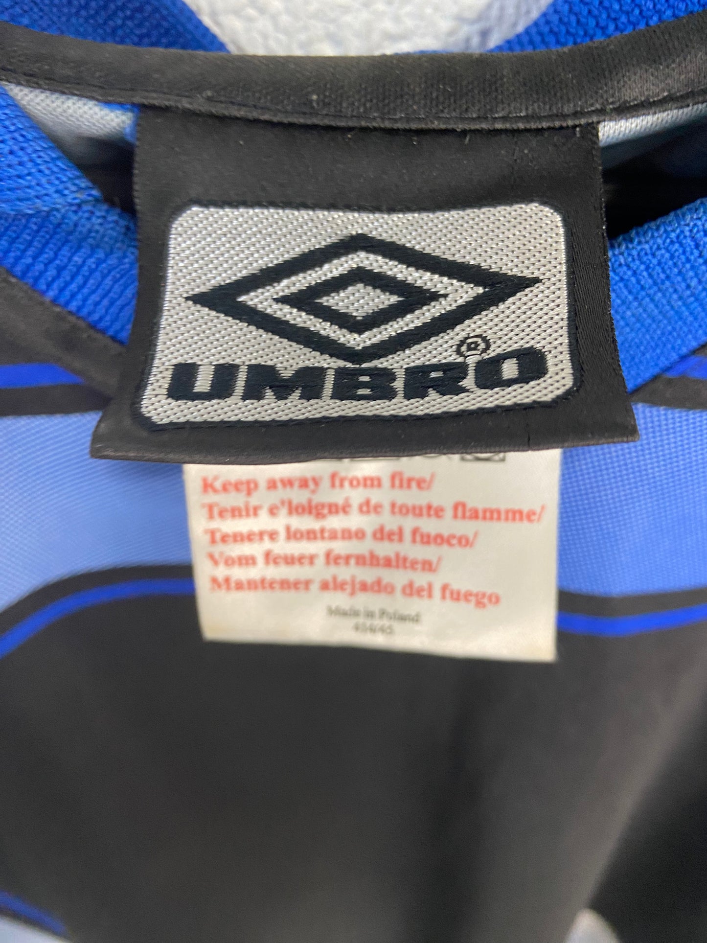 VTG Umbro Blue Striped Collared Soccer Jersey Sz XL