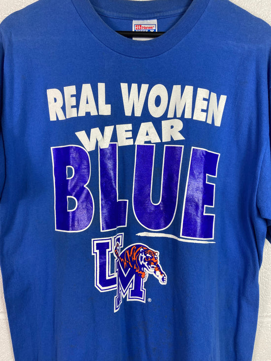 VTG University of Memphis Real Women Wear Blue Tee Sz L