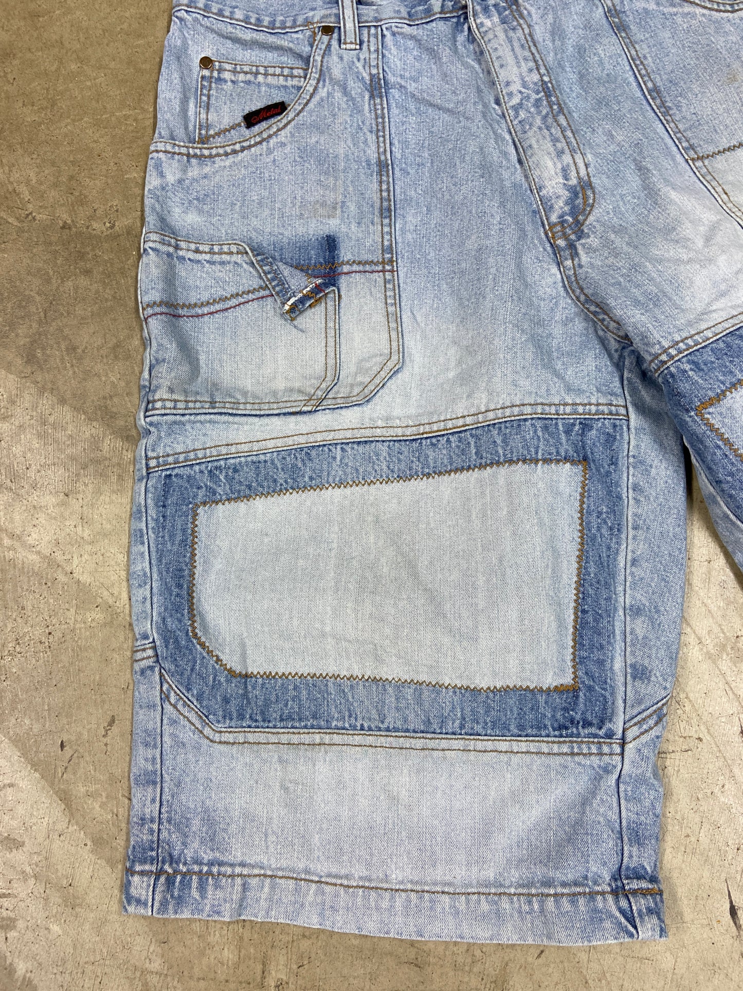Y2K Metal Denim Panelled Shorts Sz 38