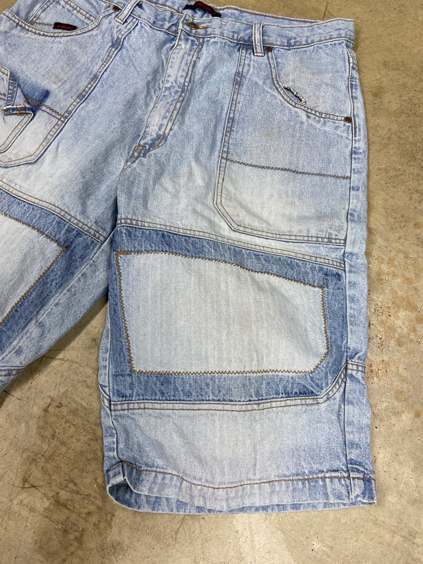 Y2K Metal Denim Panelled Shorts Sz 38