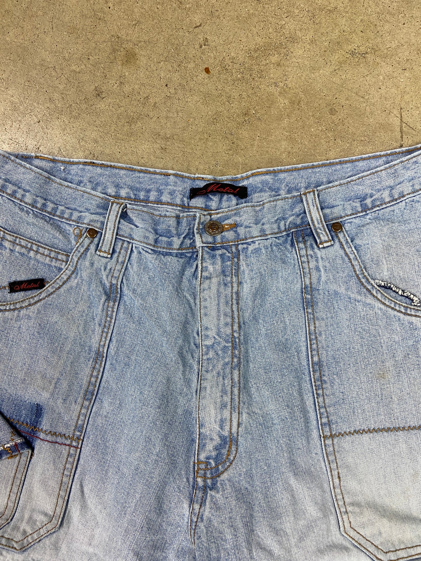Y2K Metal Denim Panelled Shorts Sz 38