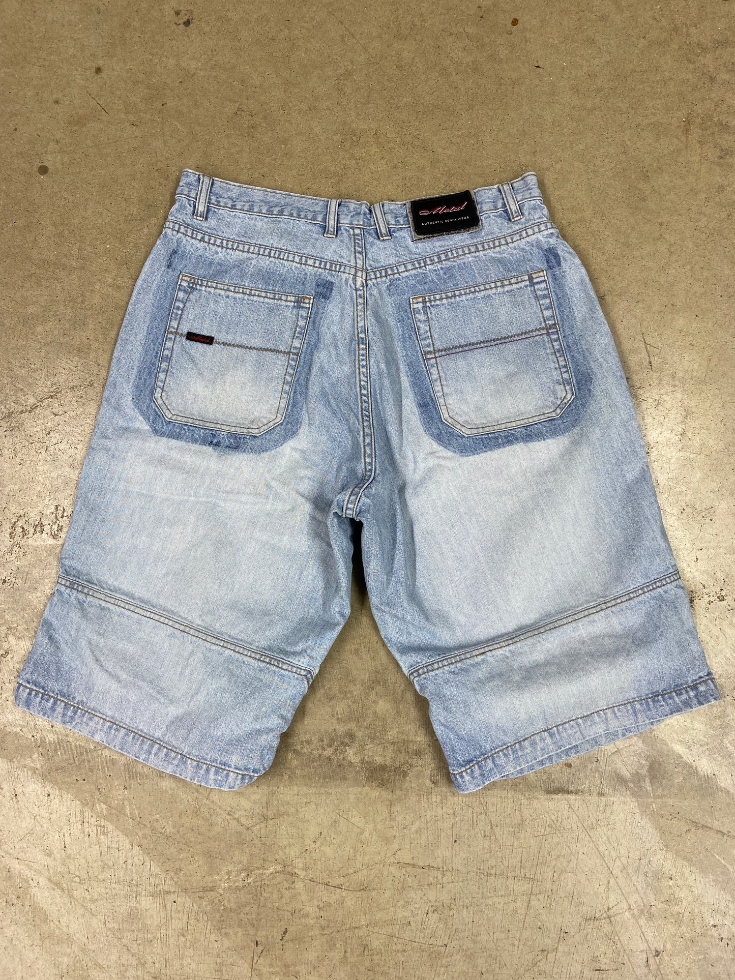Y2K Metal Denim Panelled Shorts Sz 38