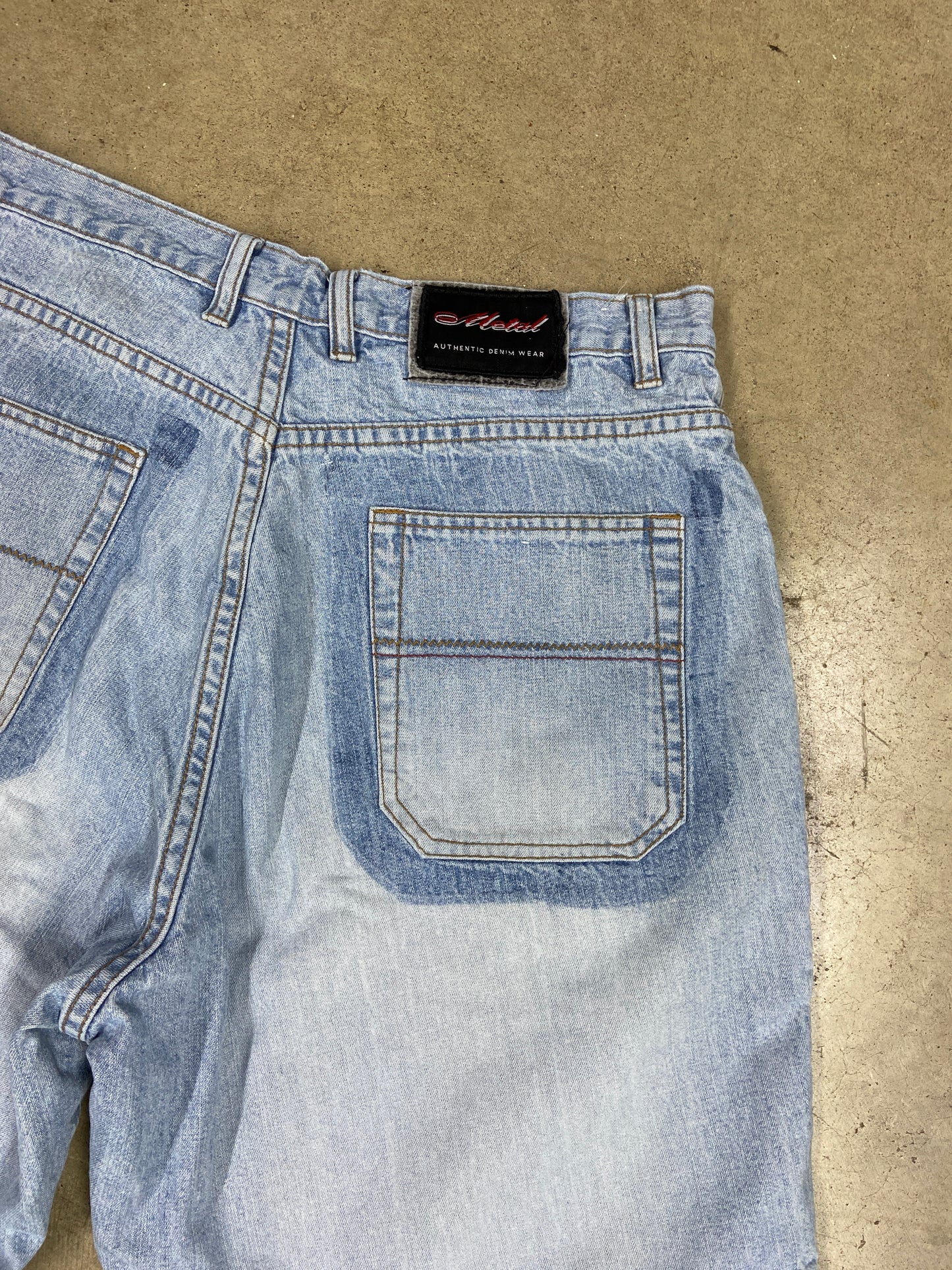 Y2K Metal Denim Panelled Shorts Sz 38