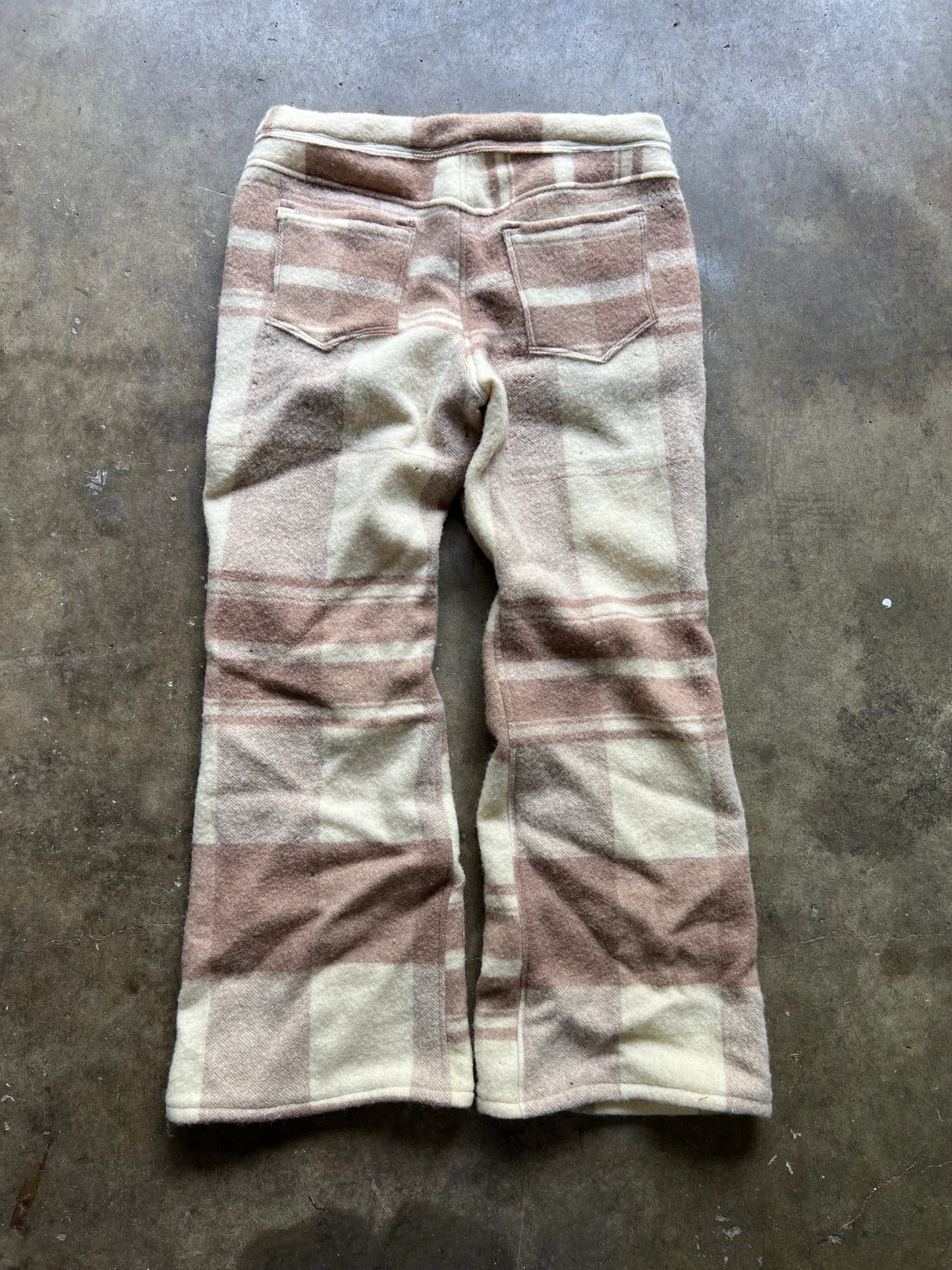 VTG Reworked Brown Checkered Wool Pants Sz 38x32