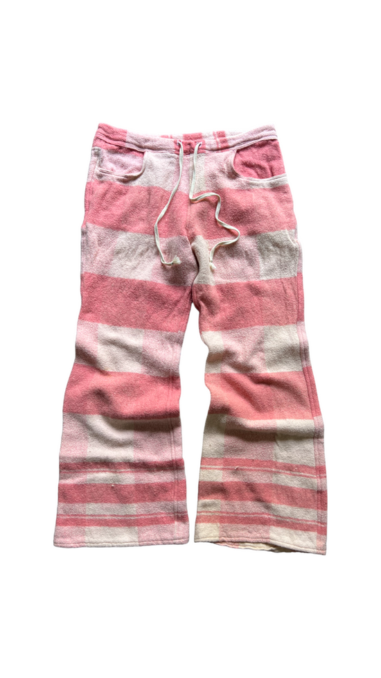 VTG Reworked Pink Checkered Wool Pants Sz 36x32