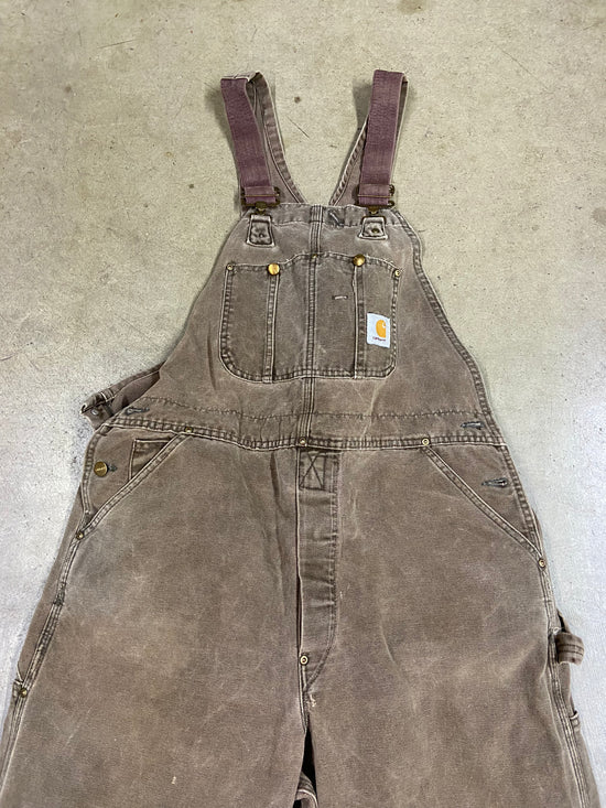 Preowned Heavily Faded Carhartt Brown Overalls Sz 40 Waist