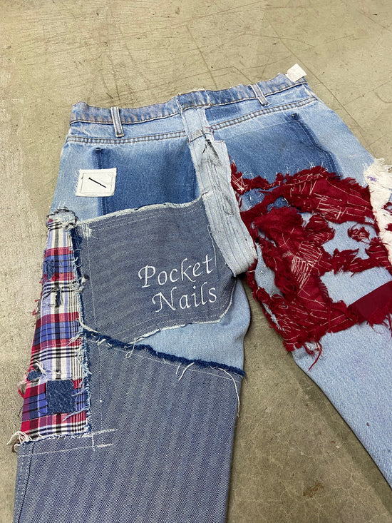 Pocket Nails Reworked Sashiko Patchwork Jeans Sz 32x30