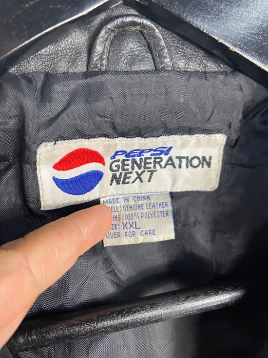 VTG Pepsi Blue/Black Leather Zip Up Jacket Sz 2XL