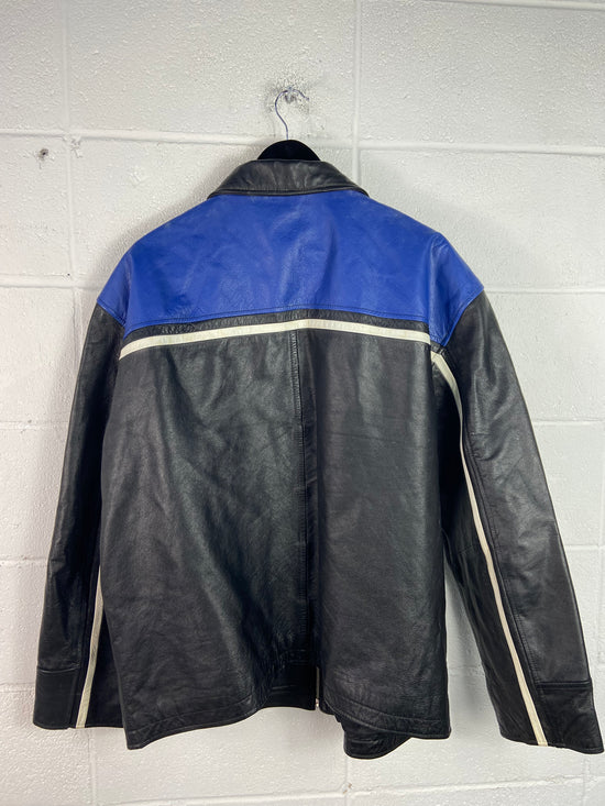 VTG Pepsi Blue/Black Leather Zip Up Jacket Sz 2XL