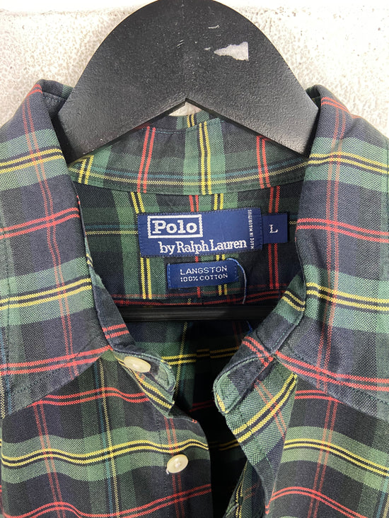 Y2K Polo Plaid Crest Logo Button Up Sz XL