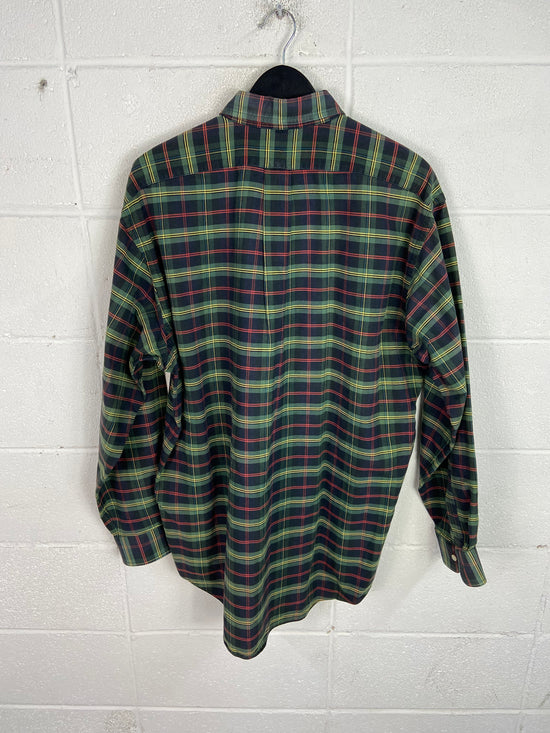 Y2K Polo Plaid Crest Logo Button Up Sz XL