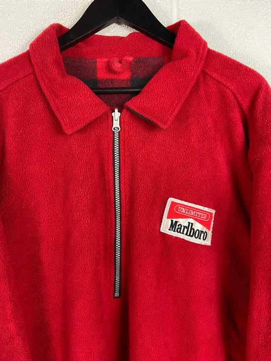 VTG Marlboro Red/Plaid Reversible Fleece Jacket Sz XL/XXL