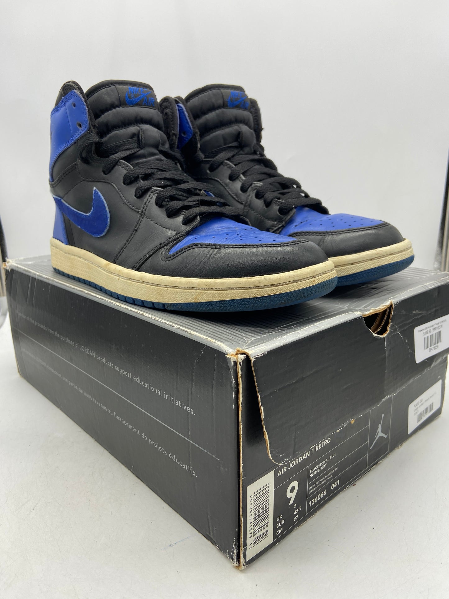 Preowned 2001 Air Jordan 1 "Royal" Sz 9M/10.5W 136066-041