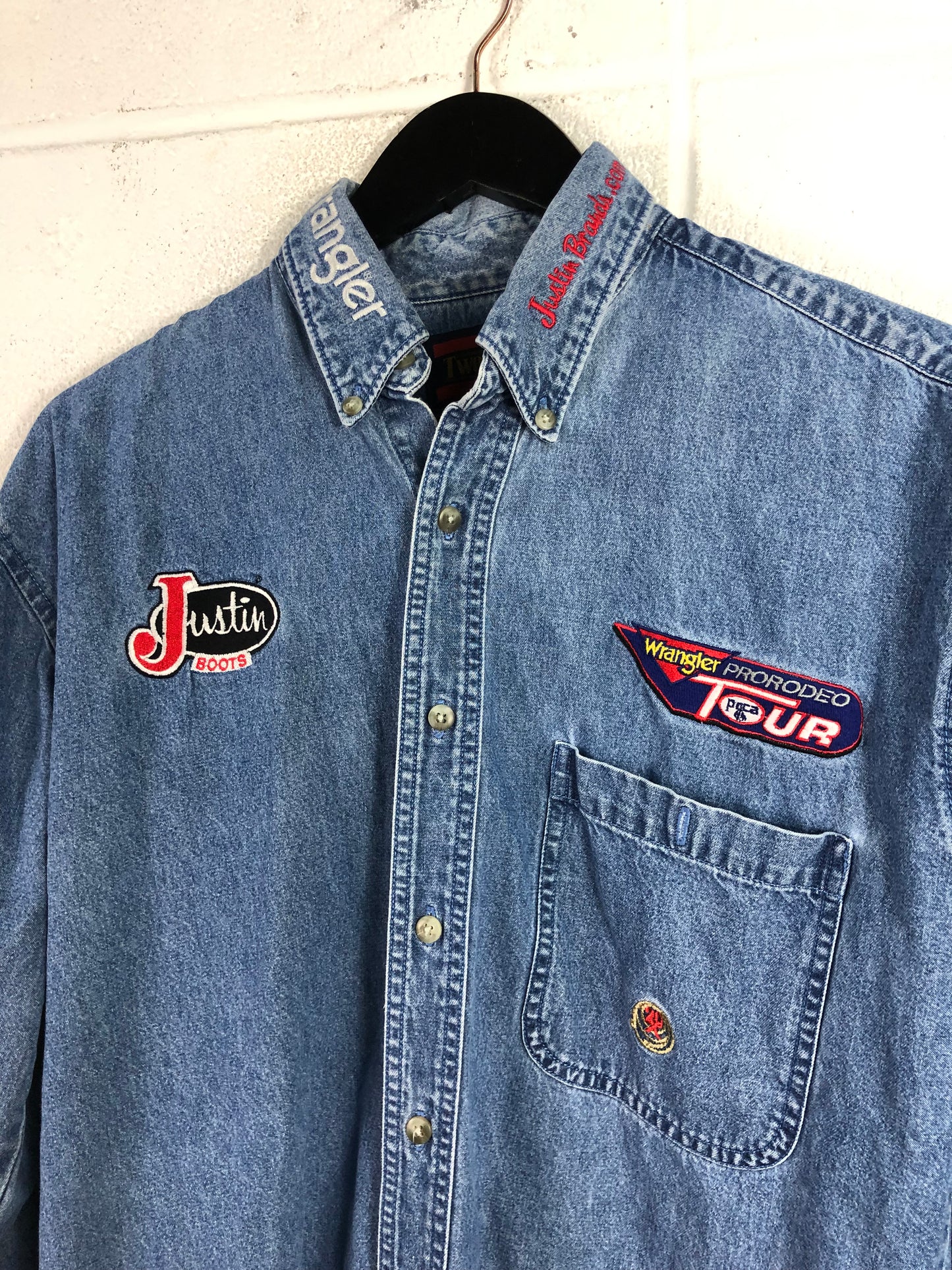 VTG Wrangler Denim L/S Button Up Pro-Rodeo Tour Sz L