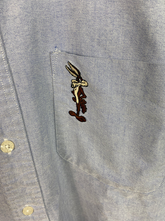 VTG Wylie Coyote Embroidered Pocket L/S Button Up Shirt Sz L