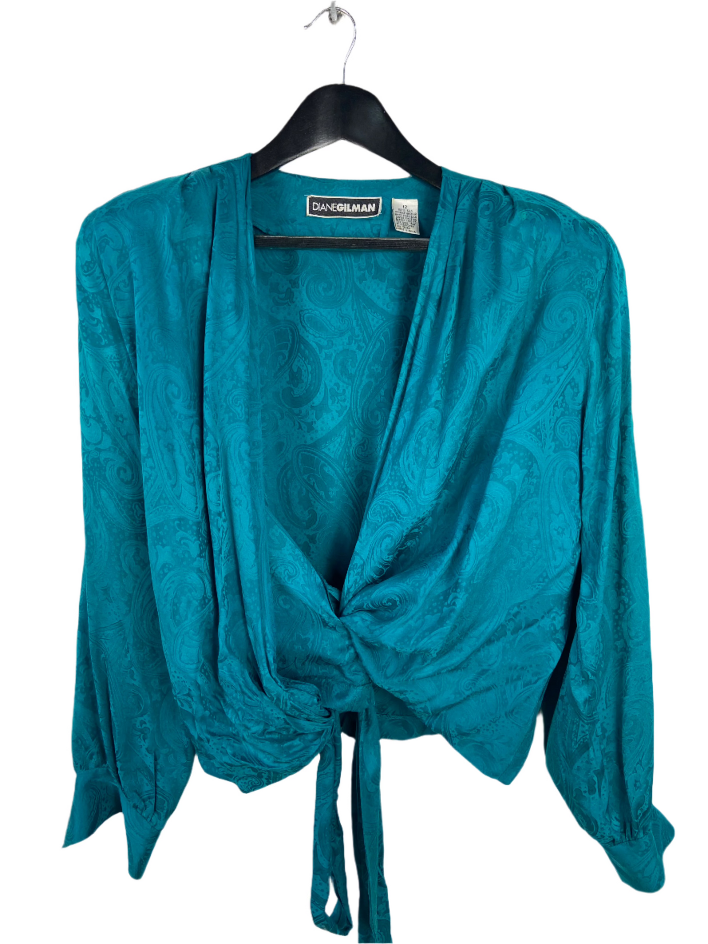 VTG Turquoise Silk Wrap Top Sz M/L