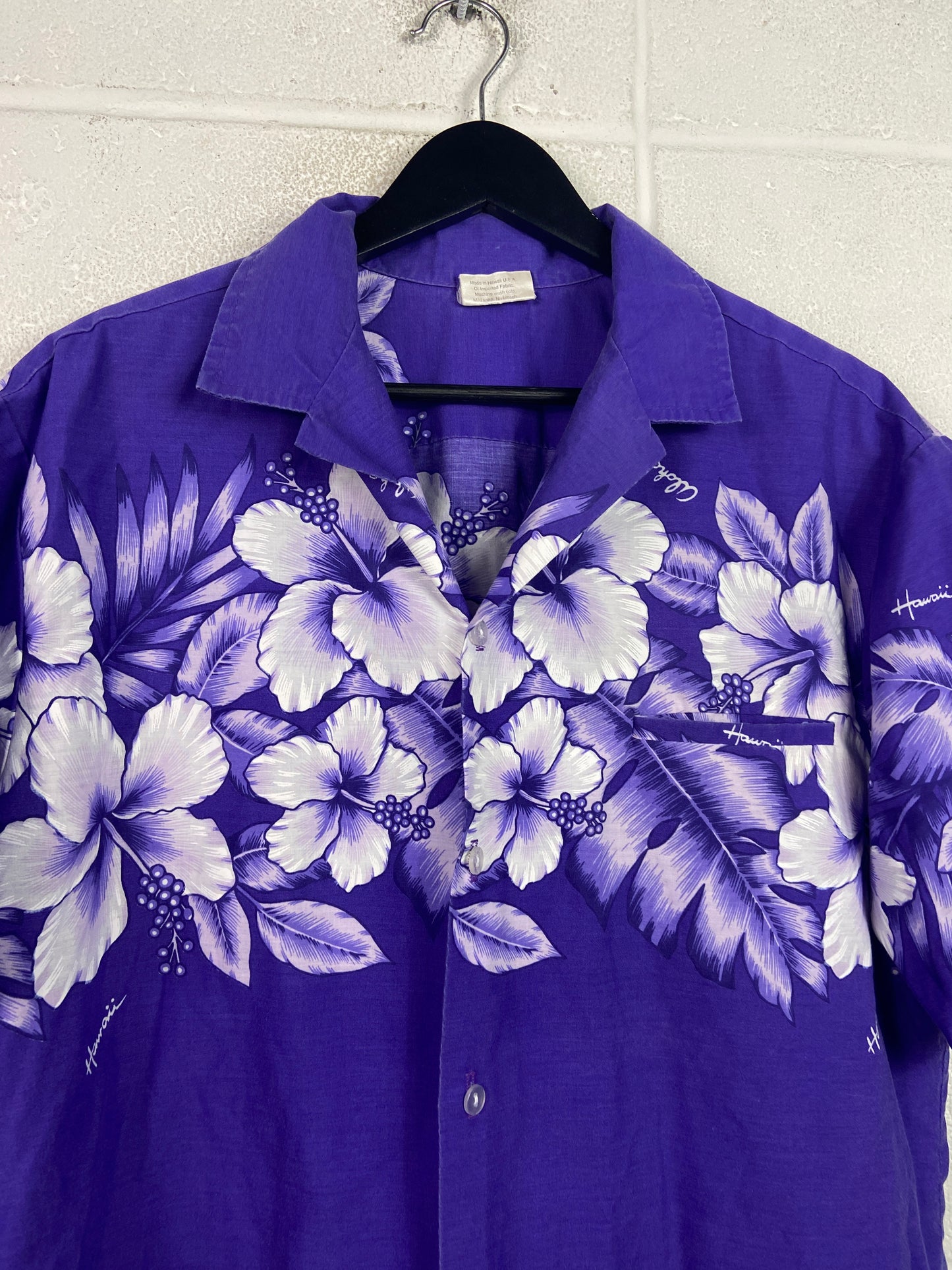 VTG Purple Floral Hawaiian Shirt Sz L