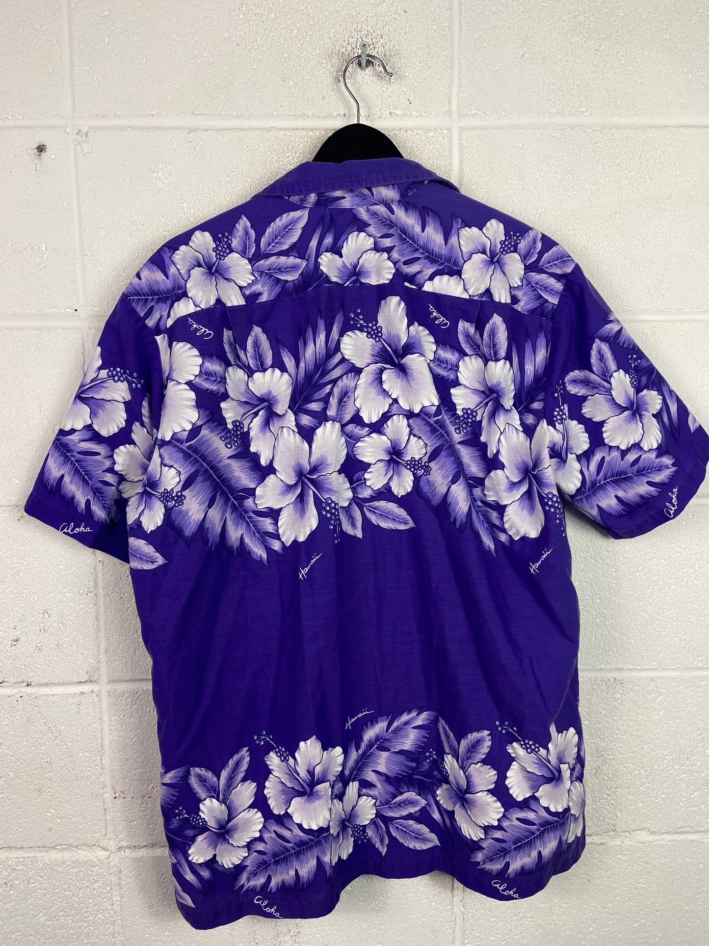 VTG Purple Floral Hawaiian Shirt Sz L