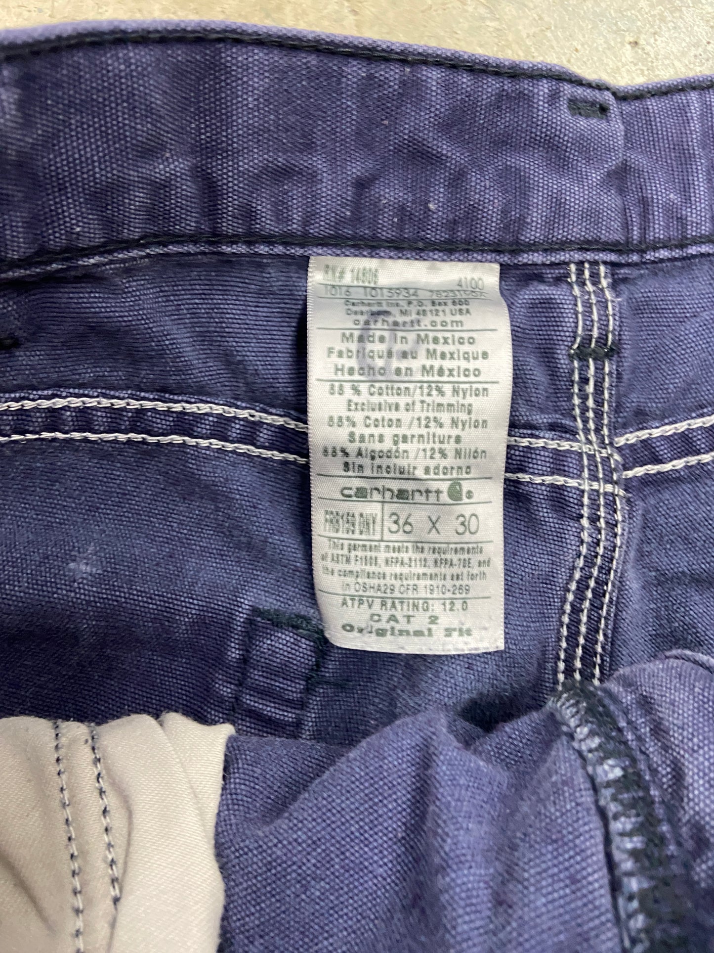 VTG Carhartt FR Faded Navy Pants Sz 36x30
