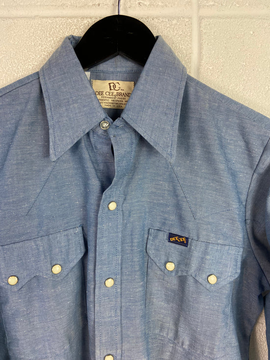 VTG Cee Dee Denim Pearlsnap Western Shirt Sz M