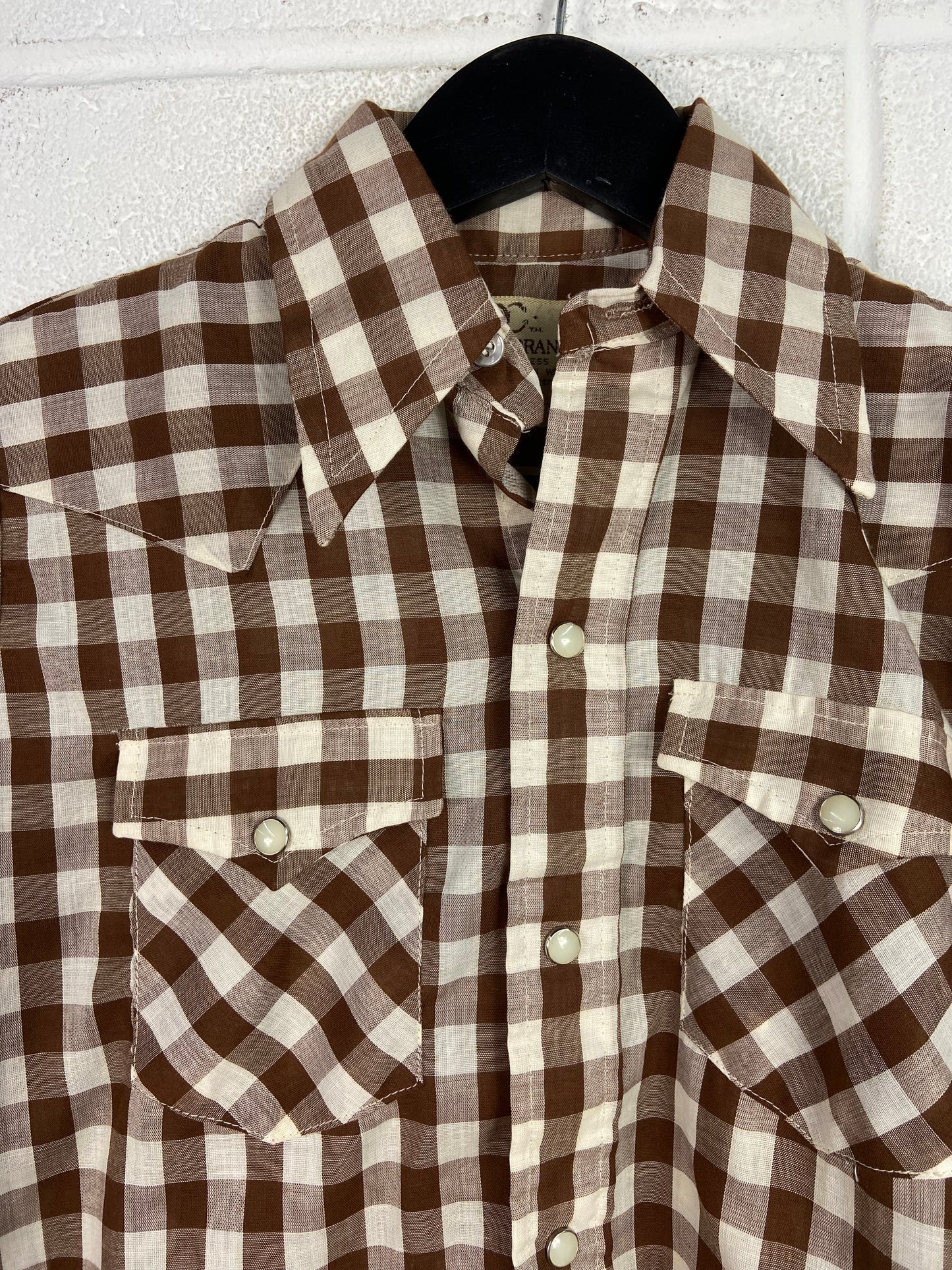 VTG Dee Cee Brand Brown Plaid Western Shirt Sz S