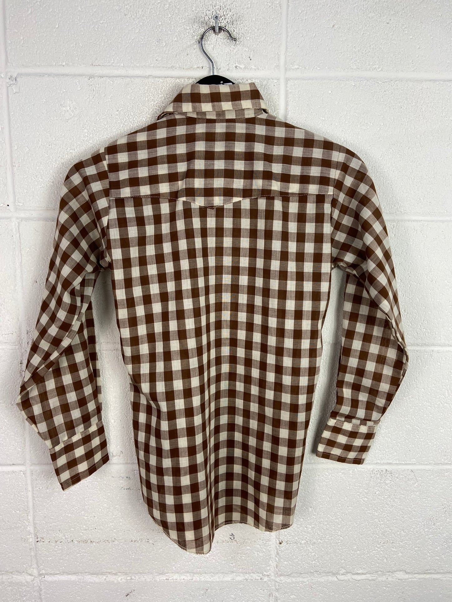 VTG Dee Cee Brand Brown Plaid Western Shirt Sz S