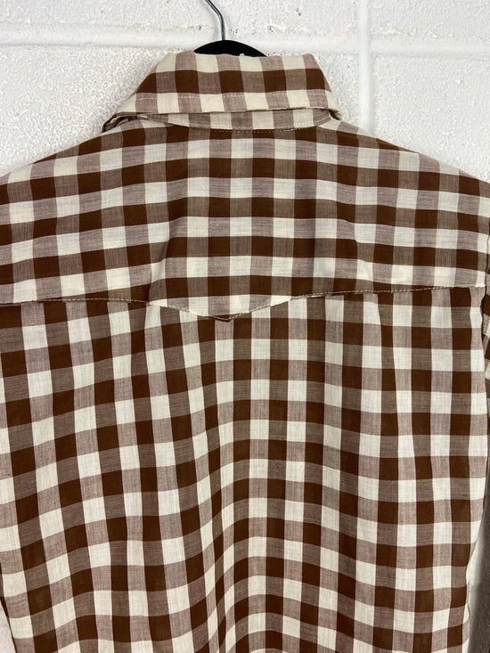 VTG Dee Cee Brand Brown Plaid Western Shirt Sz S