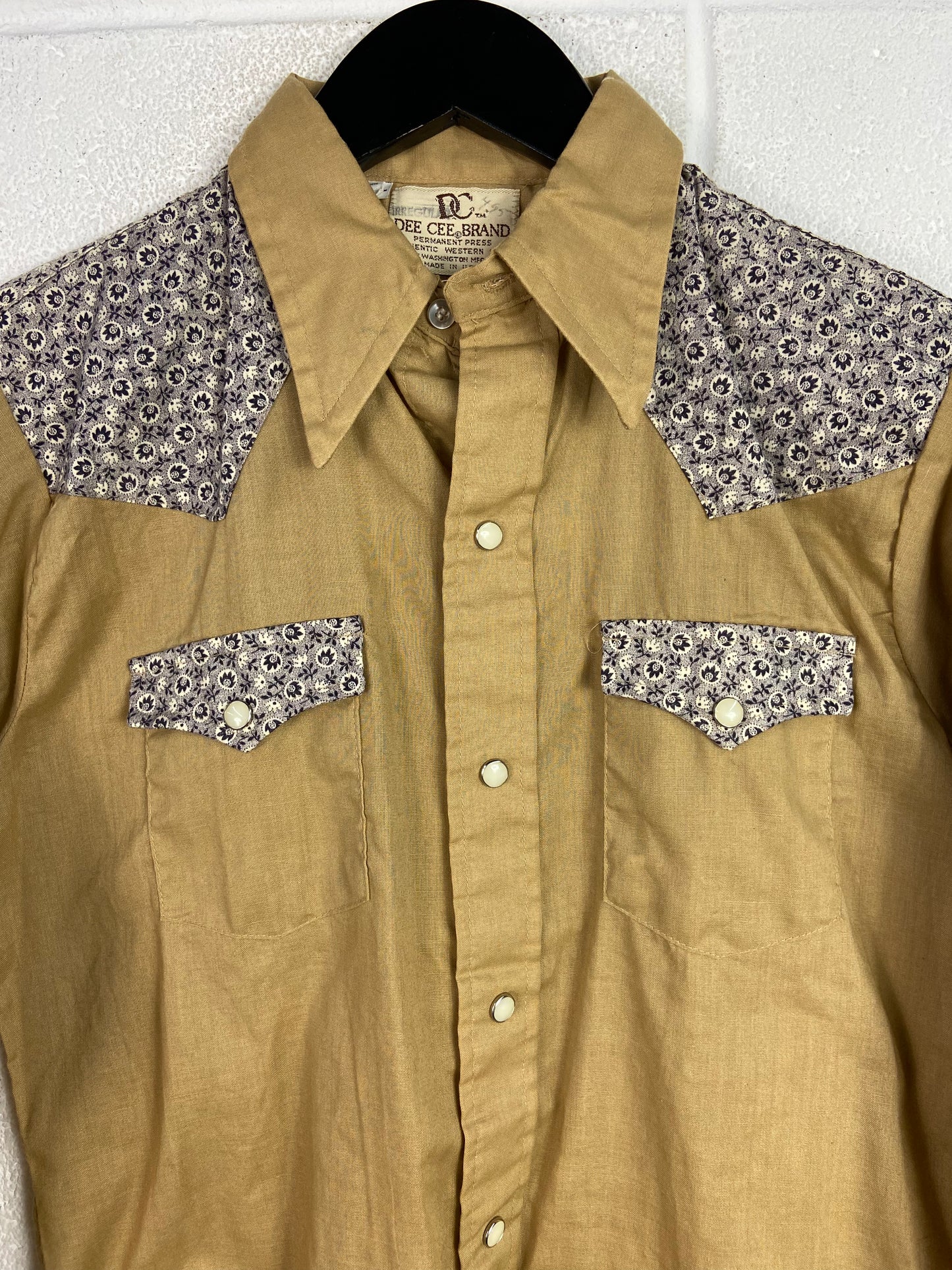 VTG Dee Cee Brand Tan Paisley Western Shirt Sz M