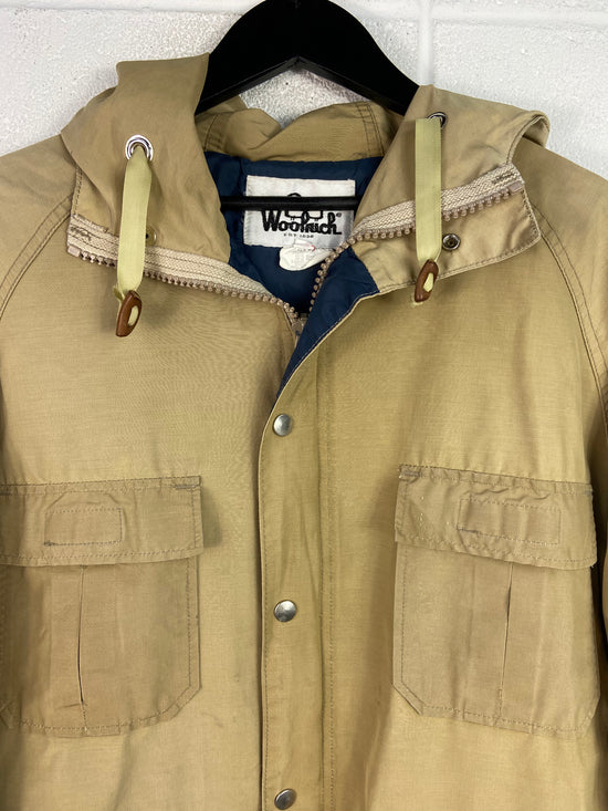 VTG Woolrich Tan Hooded Rain Jacket Sz L