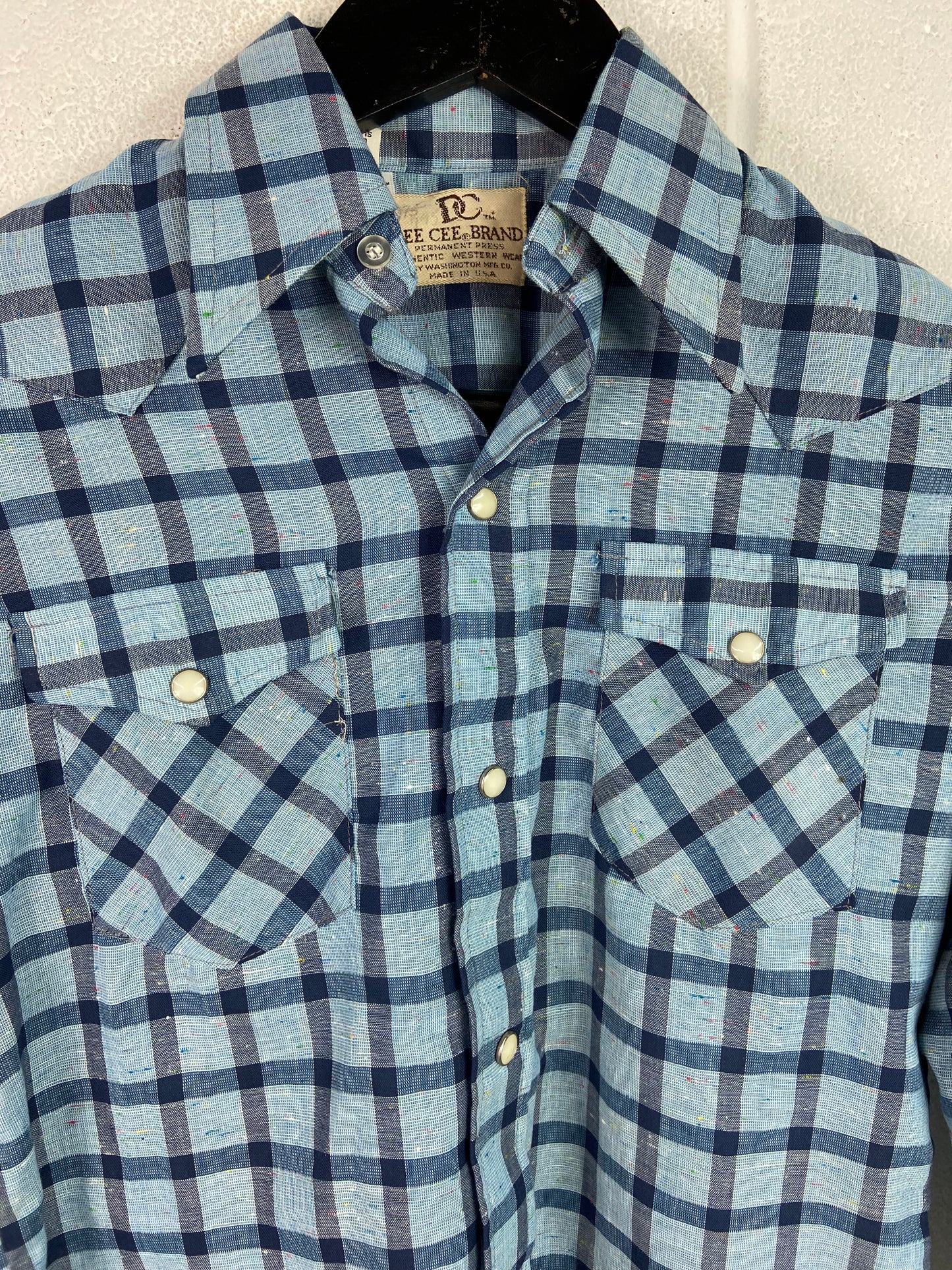 VTG Dee Cee Brand Blue Plaid Western Shirt Sz S