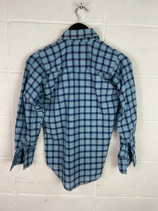 VTG Dee Cee Brand Blue Plaid Western Shirt Sz S