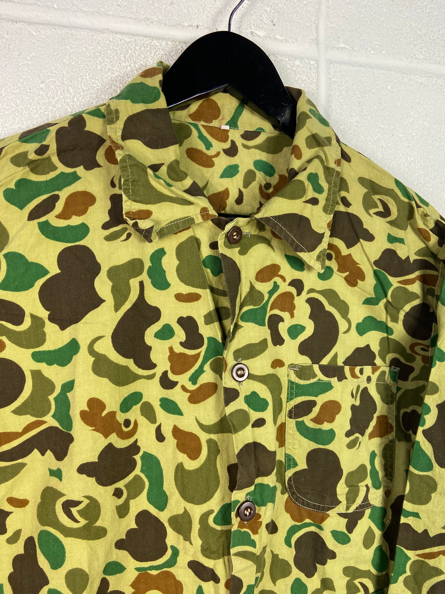 VTG Military Duck Camo Button Up Shirt Sz M