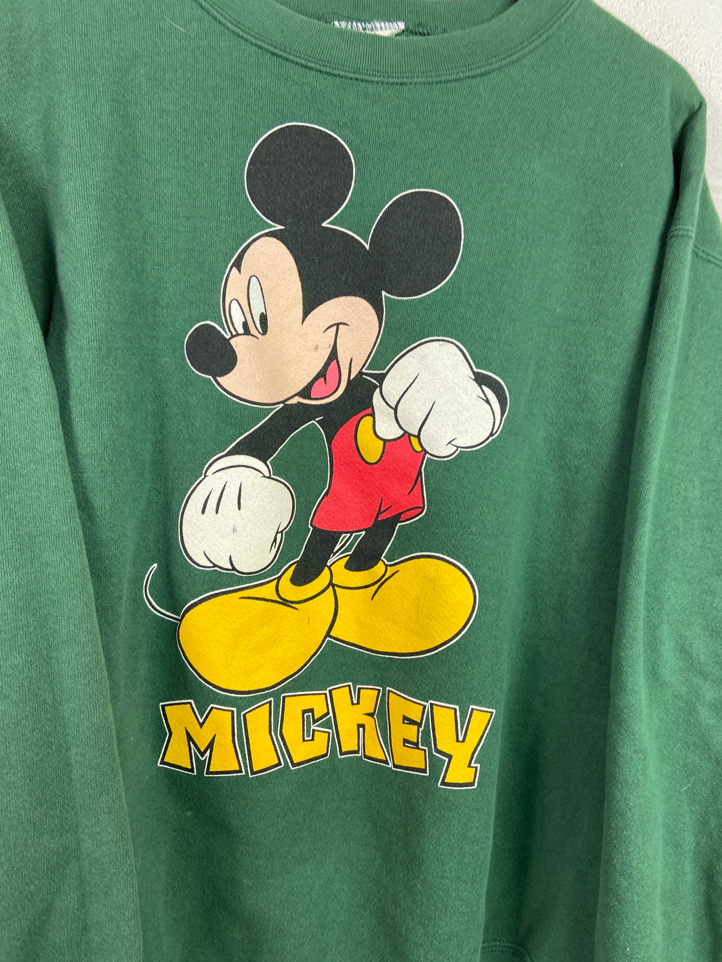 VTG Green Mickey Mouse Graphic Crewneck Sz L