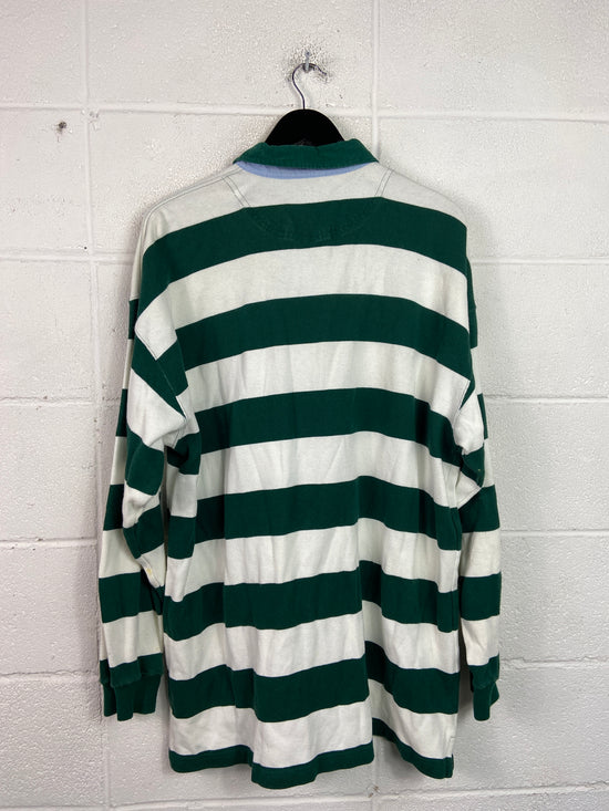VTG Duck Head Green/Cream Polo LS Shirt Sz XL/2XL