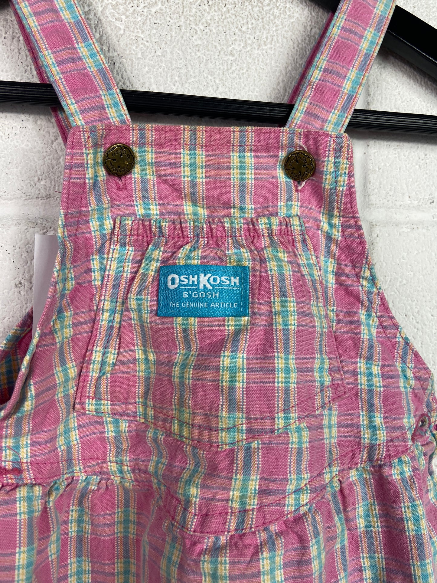 VTG Oshkosh B'Gosh Pink Plaid Kids Skirt Overalls Sz 4