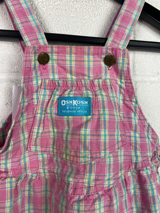 VTG Oshkosh B'Gosh Pink Plaid Kids Skirt Overalls Sz 4