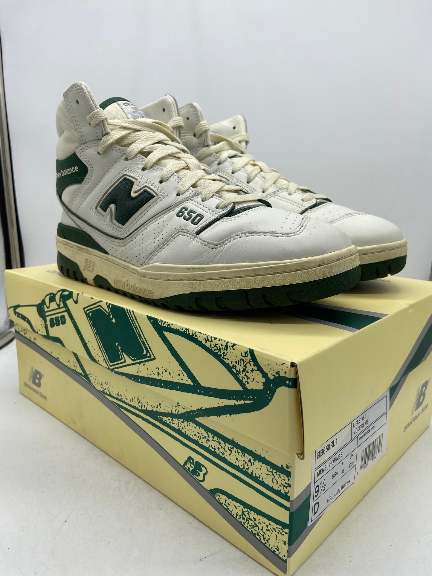 Preowned New Balance 650R Aime Leon Dore White Green Sz 9.5M/11W