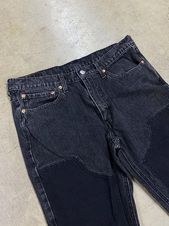 VTG Levis Black Denim Double Knee Jeans Sz 36x30