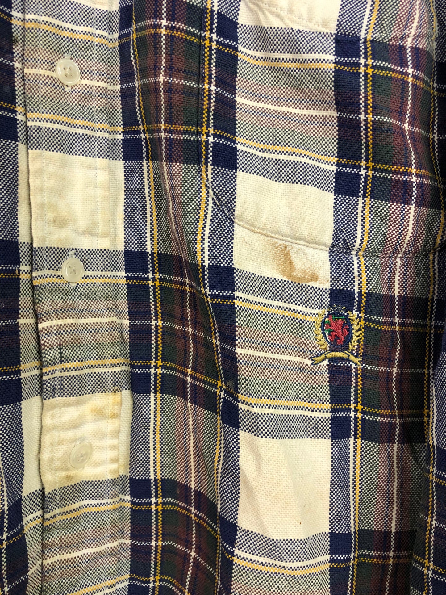 VTG Thrashed Tommy Hilfiger Plaid L/S Button Up Shirt Sz XXL